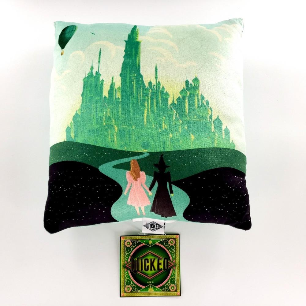 Wicked the Movie Emerald City Ahead Decorative Throw Pillow Soft w/ Tag STAINED